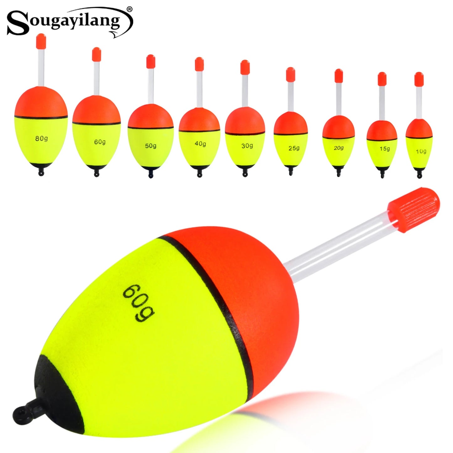 Sougayilang 5 pièces bouée de pêche veilleuse avec haute visibilité EVA Double ruban grande boule de ventre pour la pêche de nuit et longue portée