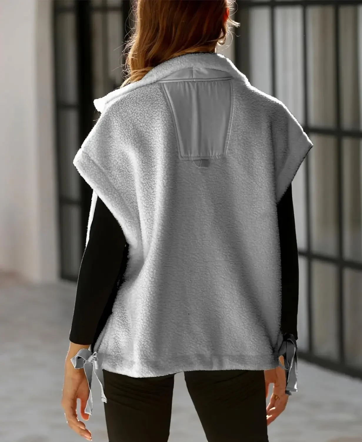 Chaleco polar de felpa para mujer, de talla grande, sin mangas, Sherpa, cálido, con botones, prendas de abrigo con bolsillos