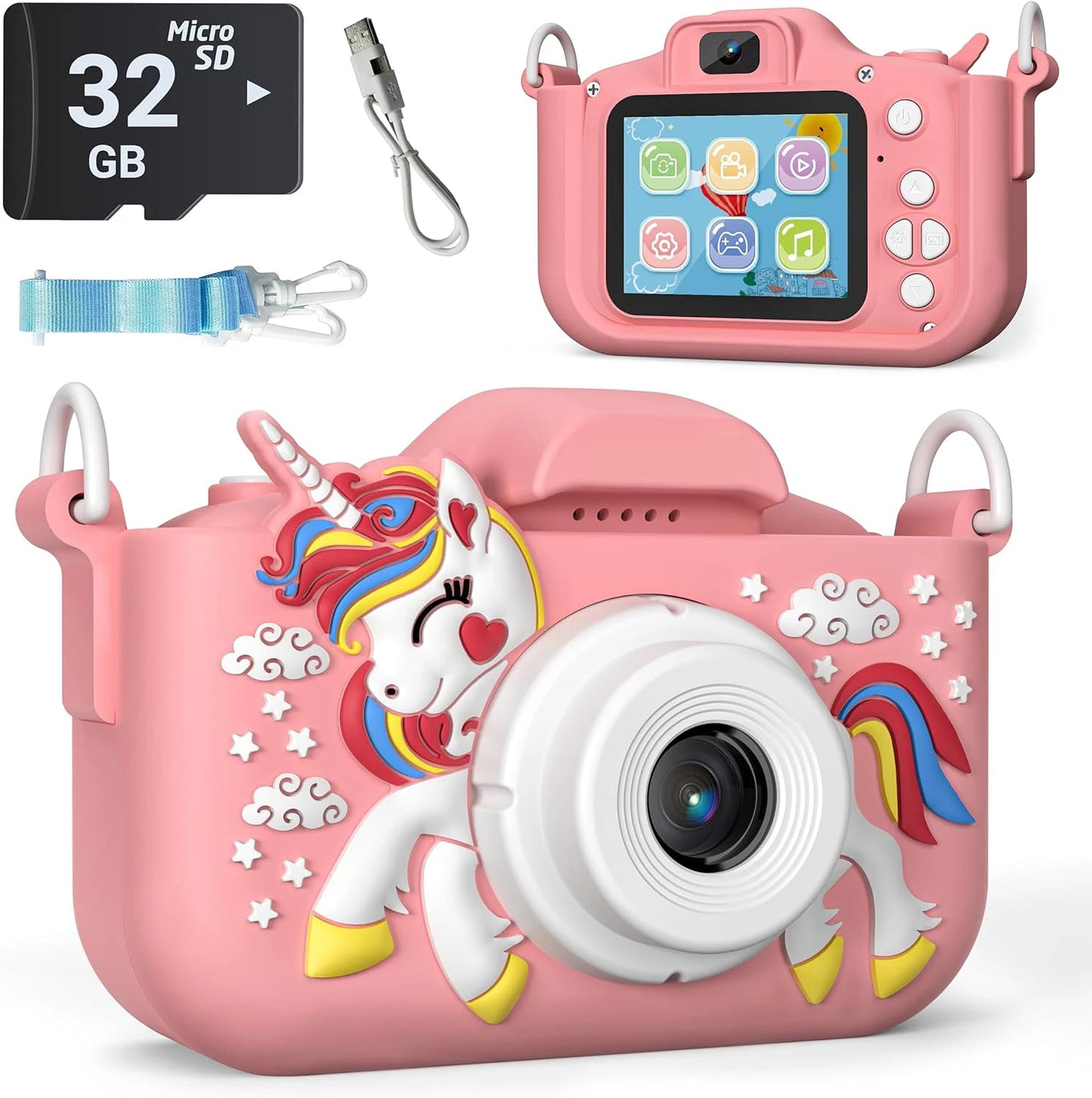 Kids Digital Video Camera, Super Cute, HD 1080P, 2.0 Inch, with Silicone Cases, Christmas Toys