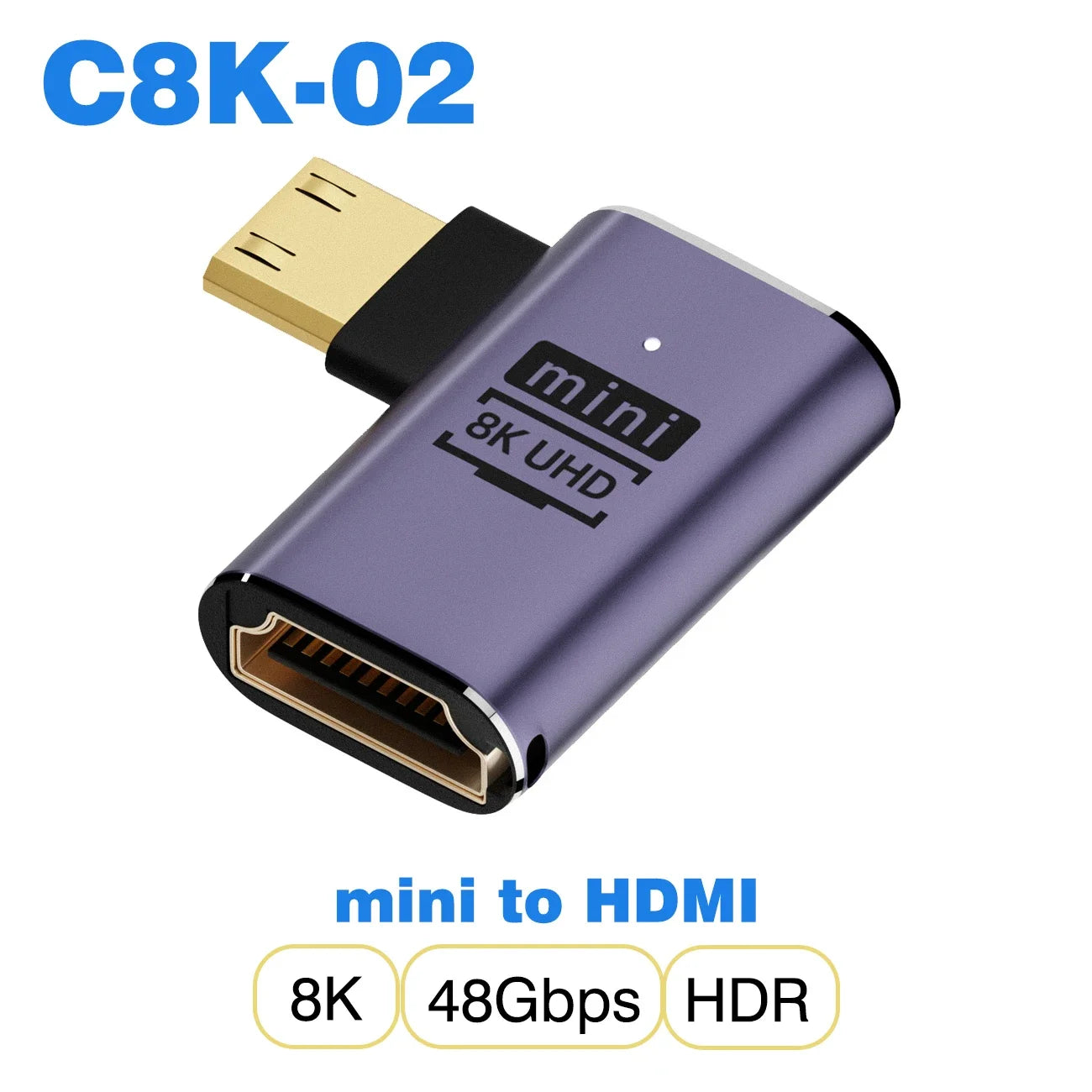 Convertisseur mini micro HDMI vers HDMI 2.1 — 48Gbps, 8K60Hz, 4K120Hz, projecteur, HDTV