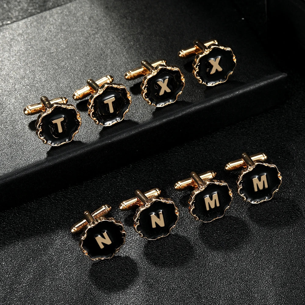 Boutons de manchette classiques pour hommes, 26 lettres initiales de l'alphabet, A B C D E F G H I J K L M N O P Q R S T U, bouton à manches V W X Y Z