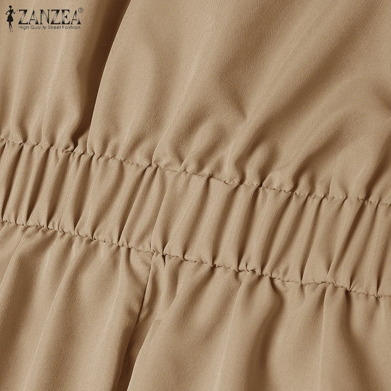 Femmes été OL Robe de travail ZANZEA élégant à manches courtes bureau Robe d'été décontracté solide une ligne boutons vacances robes caftan Robe