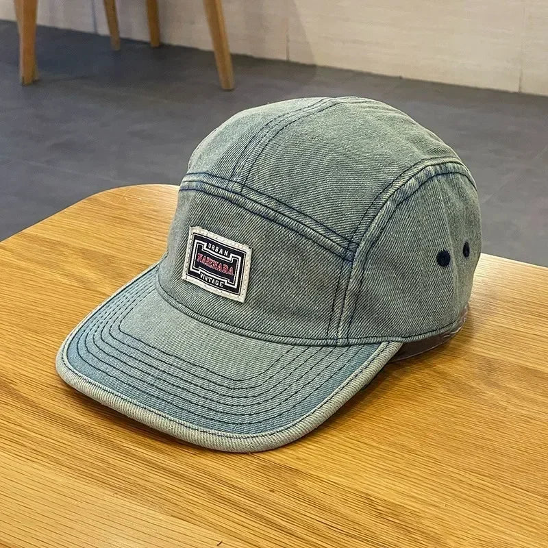 Vintage Denim Flat Brim Baseball Cap for Men and Women, Harajuku Snapback Cap, Streetwear Fashion, 5-Panel Skateboard Hat