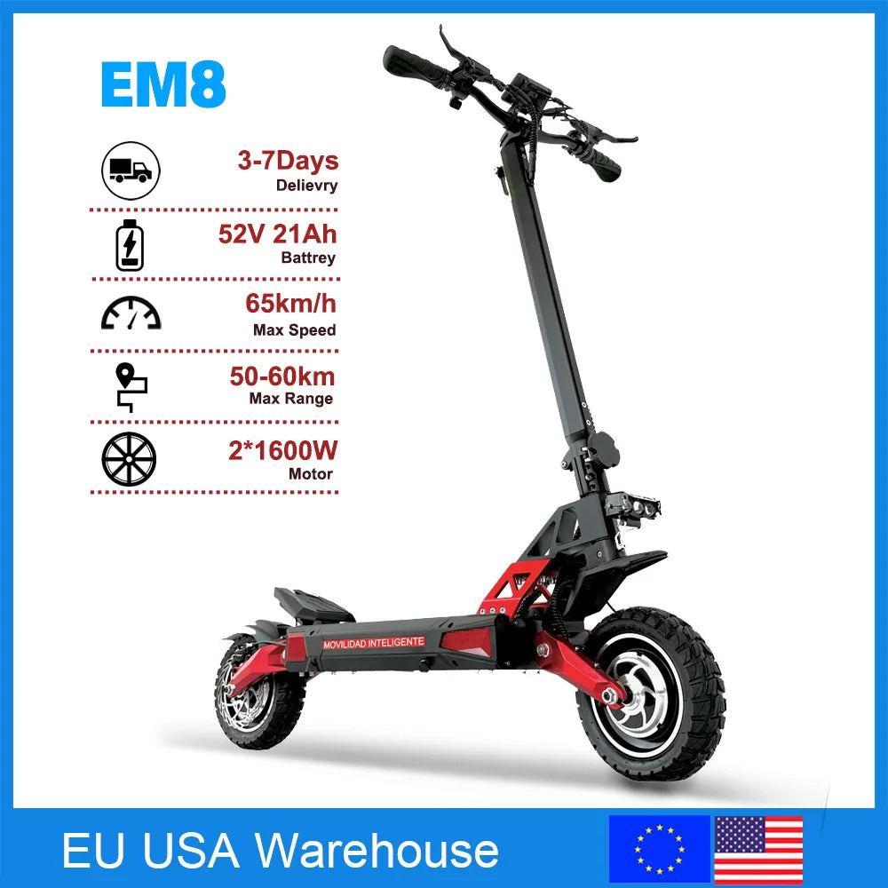 Patinete todoterreno de aleación de aluminio para adultos, patinete eléctrico plegable con doble suspensión, 52V, 30ah, almacén UE/EE. UU./Reino Unido