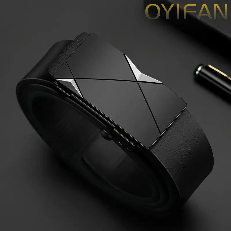Men's Leather Belt Fashion Automatic Buckle Cowhide Luxury Male Belts Designer Black Belt 110-160 cm Large Size Jean Belt