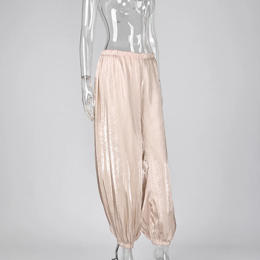 Linad élégant rose crêpe ample Bloomers pour femme rue Chic plissé pantalon femme automne Vintage taille haute pantalons longs 2025