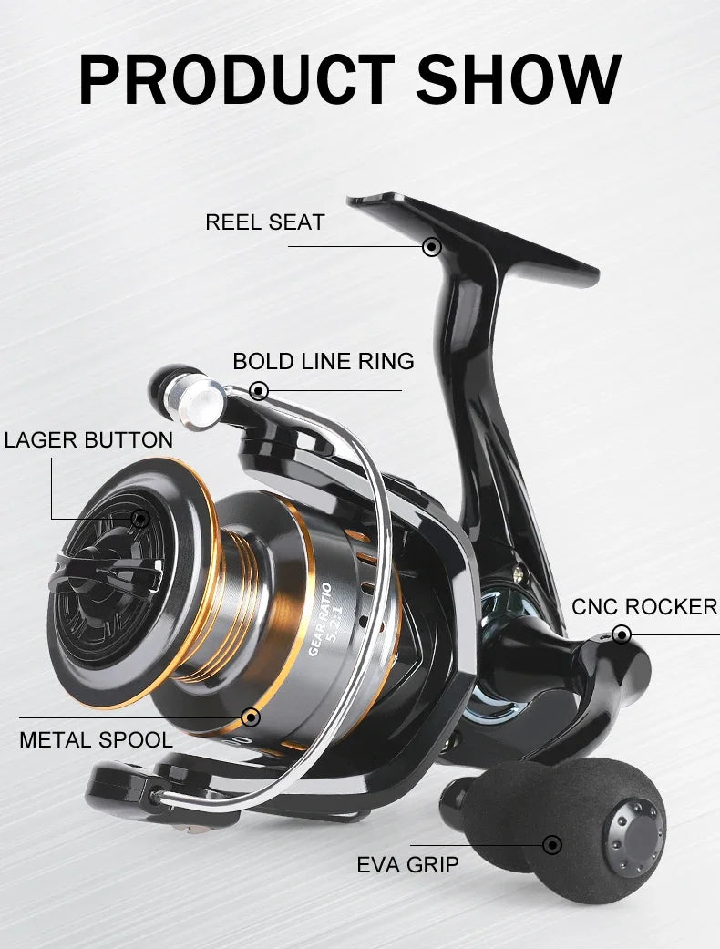 Professionnel Ultra léger 1000 ~ 7000 5.2:1 rapport de vitesse, traînée maximale de 26LB CNC bobine en métal moulinet de pêche pour l'eau douce et salée