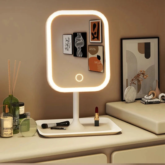 Unique Designer Vanity Mirror, Three-Color LED Light, Makeup Mirror, Touch Control, Desktop Mirror, Bedroom Mirror