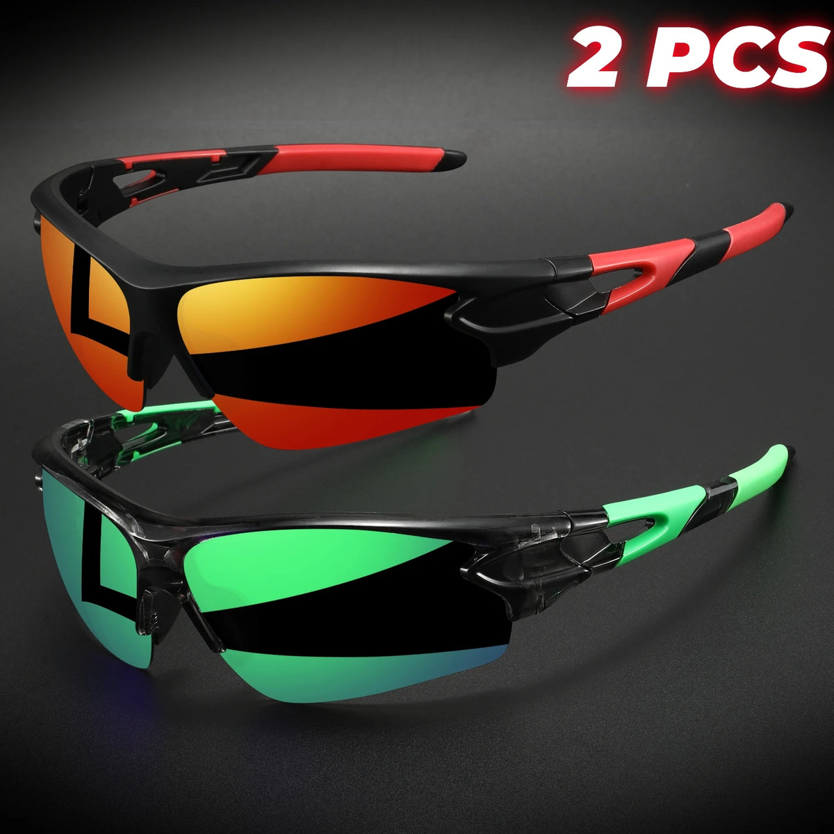 2 pièces lunettes de sport enveloppantes semi-sans monture — cyclisme, randonnée, UV400, anti-buée, unisexe
