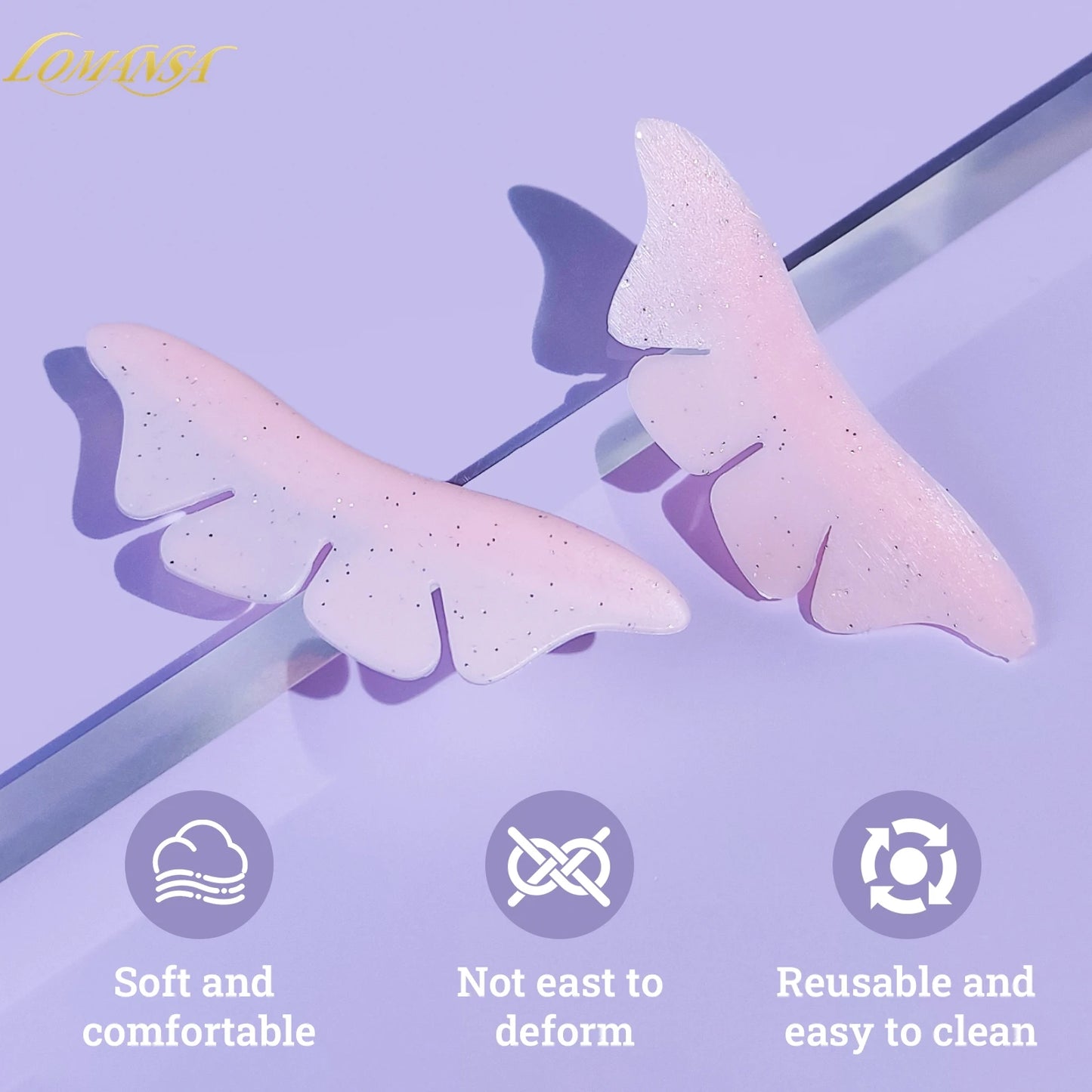 Lomansa 1 Pair Silicone Glitter Butterfly Eyelash Lift Pads Eyelash Perm Rod Shield Eyelash Lifting 3D Eyelash Curler Accessories Tool
