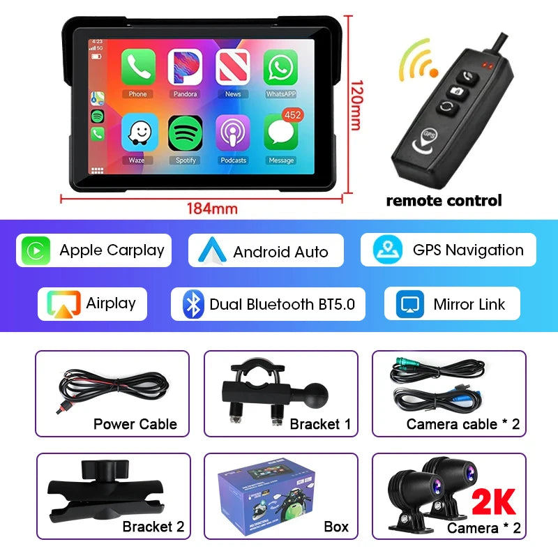 Jansite – 5/7-inch Wireless GPS Navigation Screen for Motorcycle, Carplay, Android Auto, IPX7, Portable Monitor for Motorcycle