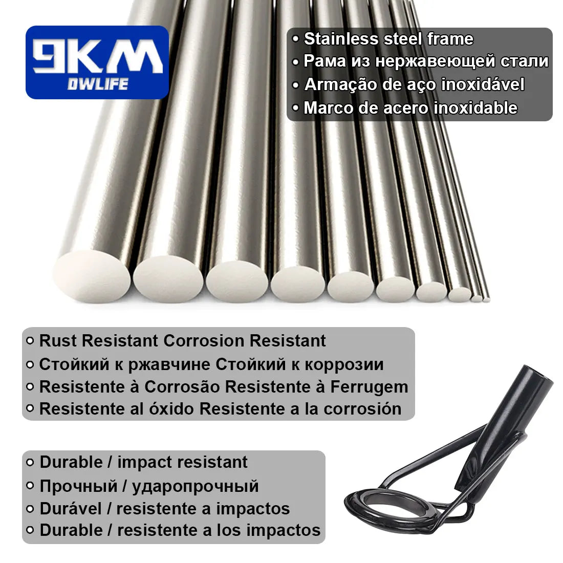 Kit de réparation de Guides de pointe de canne à pêche, 5 pièces, cadres en acier inoxydable, anneaux en céramique, Guide de construction de canne noire, réparation de construction oculaire 6 # ~16 #