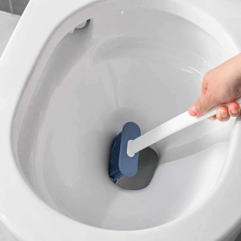 Brosse de toilette murale avec support, brosse de toilette en silicone à long manche, poils souples, accessoires pour livres et WC