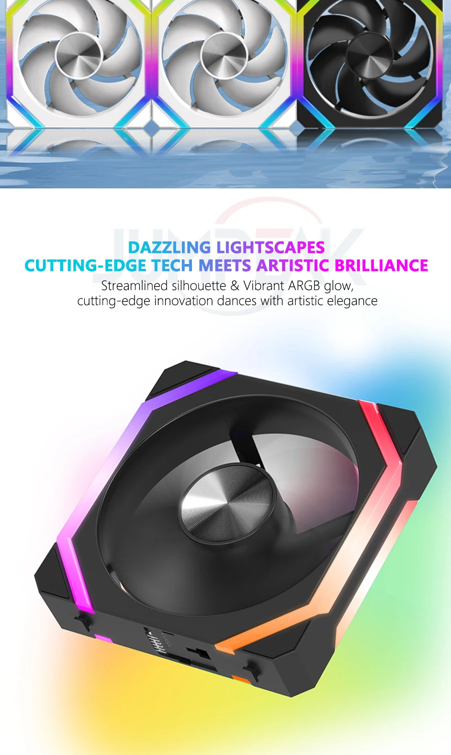 JUMPEAK CS120 ARGB ventilateur de refroidissement 360mm 240mm épissage empilable modulaire PWM silencieux 120mm RGB ventilateurs pour boîtier PC de jeu refroidisseur d'eau