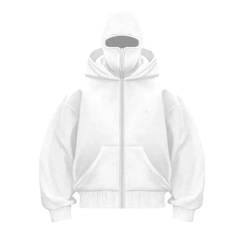 Y2K Gothic Harajuku Balaclava for Men and Women, New Winter Hot Item, Double Hooded Sweatshirt, Hooded Mask, Zipper Sports Jacket