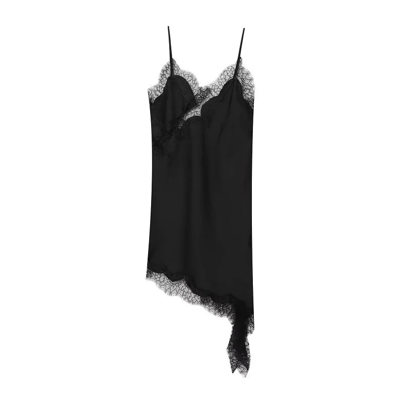 Robe Mini Dentelle Satin Dos Nu Femme — Asymétrique Fête Sexy Plage Été