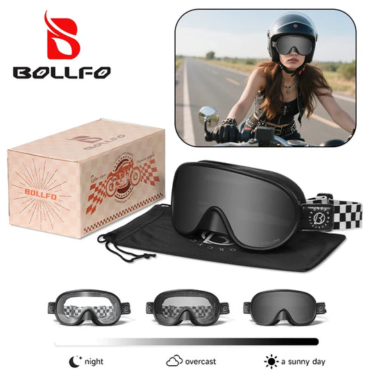 Lunettes de moto vintage photochromiques — UV400, anti-buée, ski, motoneige, snowboard, équipement moto