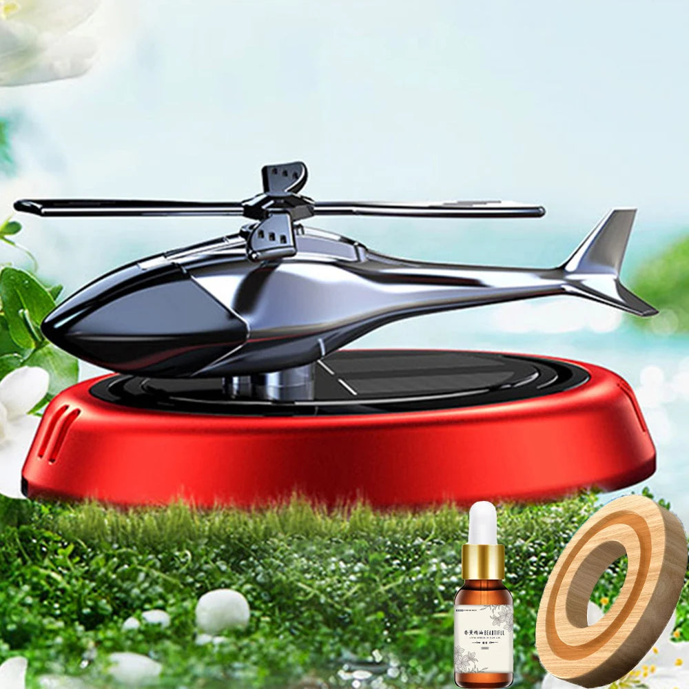 Hélicoptère rotatif à énergie solaire, aromathérapie solaire, désodorisant de voiture en alliage + ABS, diffuseur d'arôme automatique de parfum en bois