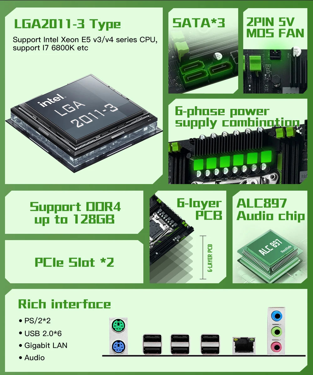 Carte mère PR9-H MACHINIST X99 LGA 2011-3, ensemble combo en option, processeur Xeon E5 2670 V3, 16 Go de RAM DDR4 ECC, mémoire NAME M.2