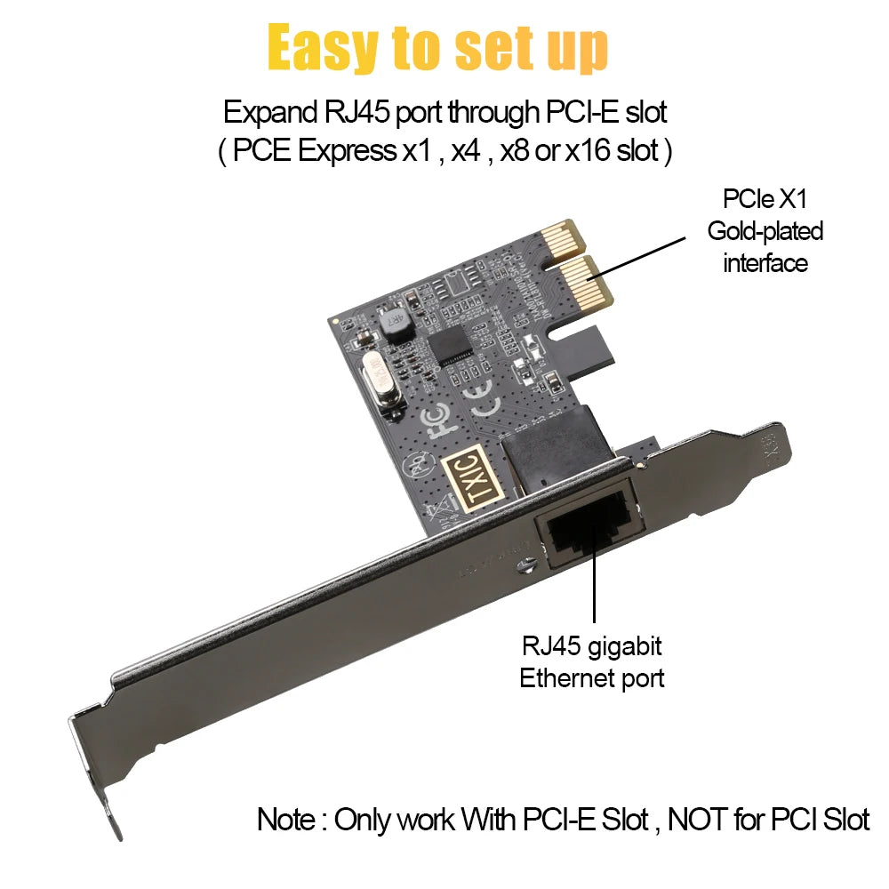 Carte réseau PCIE vers RJ45 1000Mbps, convertisseur PCI Express RJ45 10/100/1000Mbps, adaptateur Gigabit éthérent LAN PCIe pour ordinateur de bureau