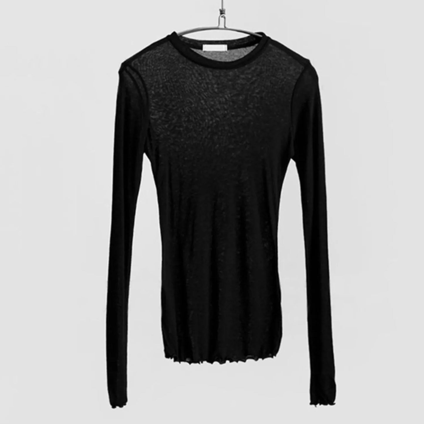 T-Shirt Transparent Sexy Manches Longues Femme — Élastique Coupe Ajustée Soirée