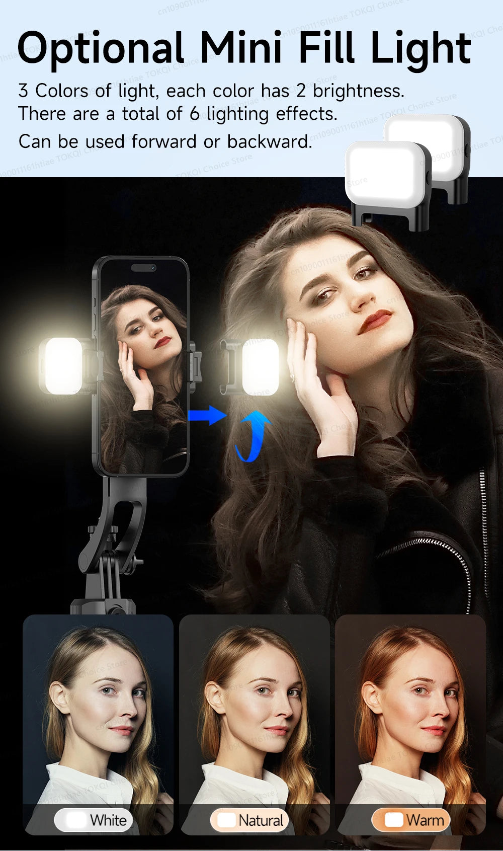 TOKQI C17 – Trépied selfie 360° avec suivi IA automatique, télécommande et lumière de remplissage