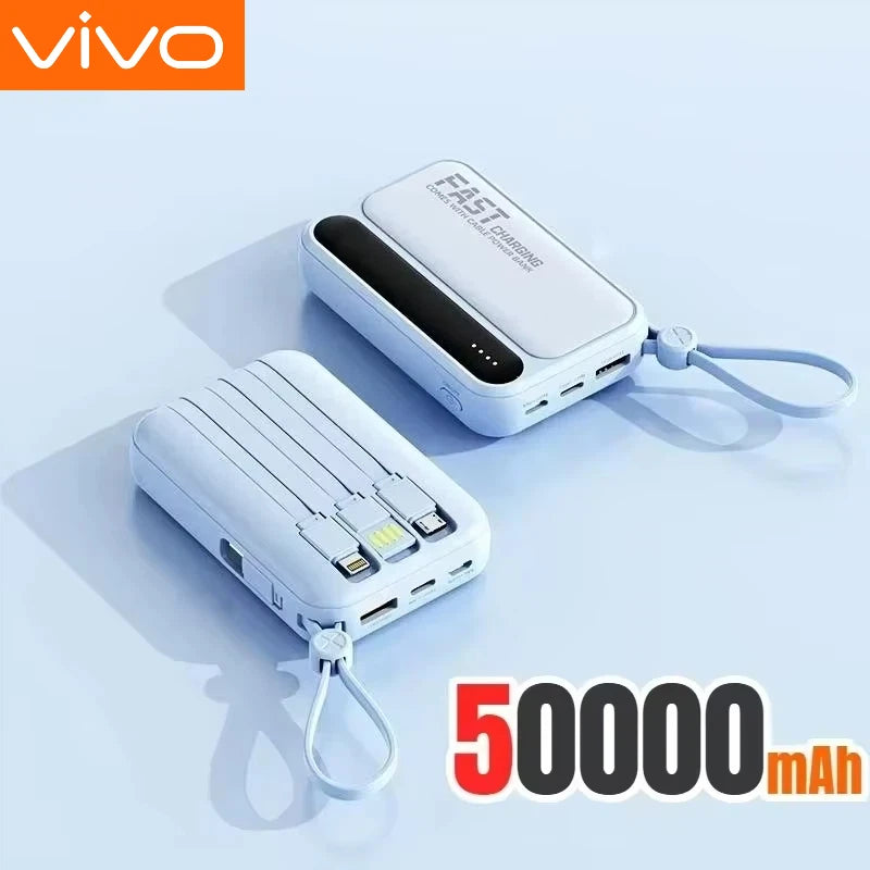 Banque d'alimentation VIVO 500000mAh, grande capacité, charge ultra-rapide, batterie externe portable, 4 câbles intégrés pour tous les téléphones