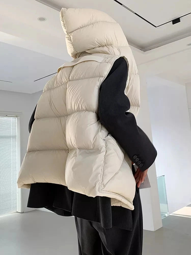 Doudoune Capuche 90% Duvet Canard Blanc Femme — Gilet Décontracté, Hiver 2024