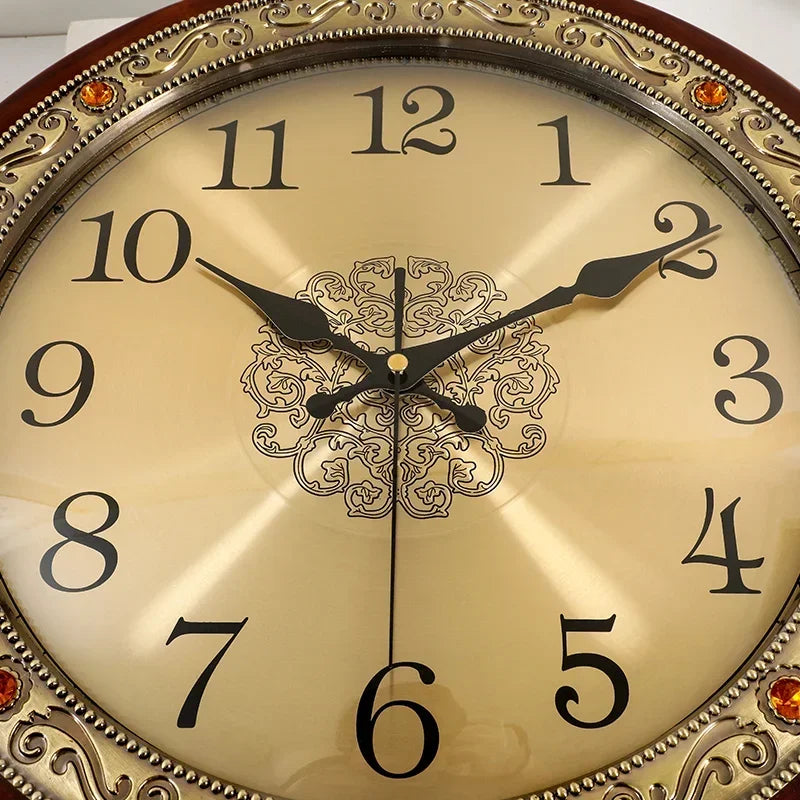 Reloj de pared de madera de lujo de Metal Retro estilo nórdico americano dorado relojes de pared silenciosos para dormitorio Shabby Chic sala de estar Reloj de regalo