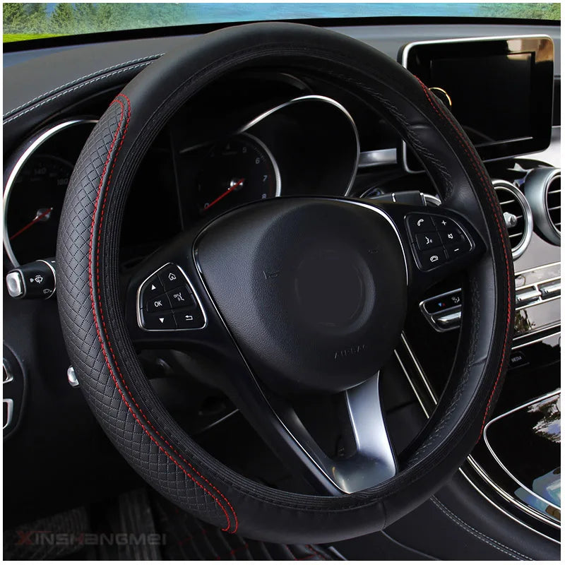 Funda de volante universal para automóvil, 37/38cm, antideslizante, de cuero grabado en relieve, estilo de coche