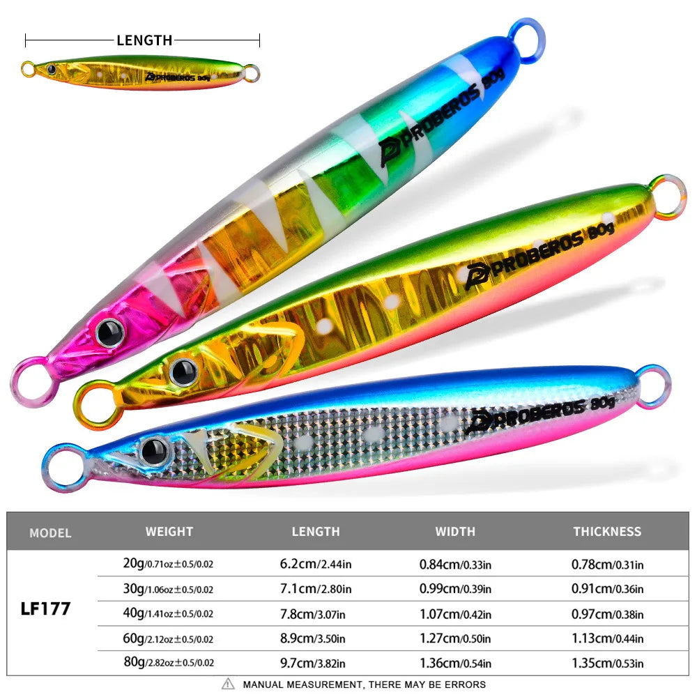 Leurre de pêche en métal lumineux LHFSH, appât dur 20g-80g à coulée lente avec hameçons triples pour la pêche au bar et au thon