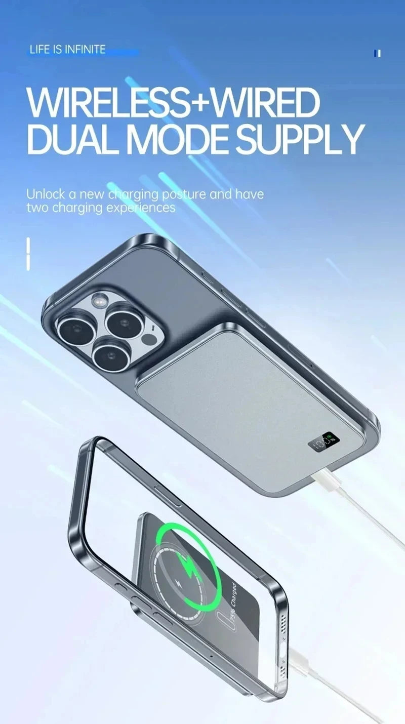 Batterie Externe Magnétique Sans Fil Ultra-Fine 500000mAh — Charge Super Rapide, Écran LED