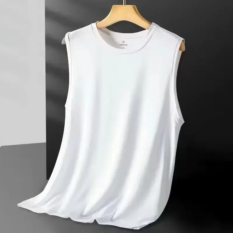 Débardeur en maille de soie glacée pour homme 2026 – Léger, sportif, sans manches, pour l'été – T-shirt décontracté et tendance