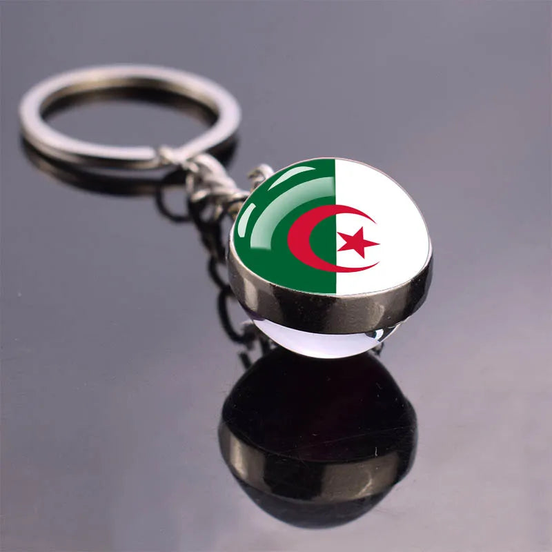 Porte-clés drapeau africain, algérie, somalie, tunisie, maroc, egypte, drapeau National, pendentif boule de verre Double face, cadeau