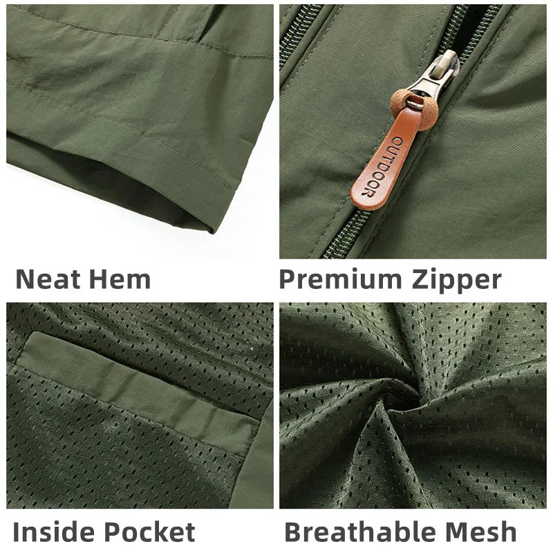 Vestes coupe-vent imperméables pour hommes et femmes, veste tactique décontractée pour randonnée, multi-poches, à capuche, pour la pêche