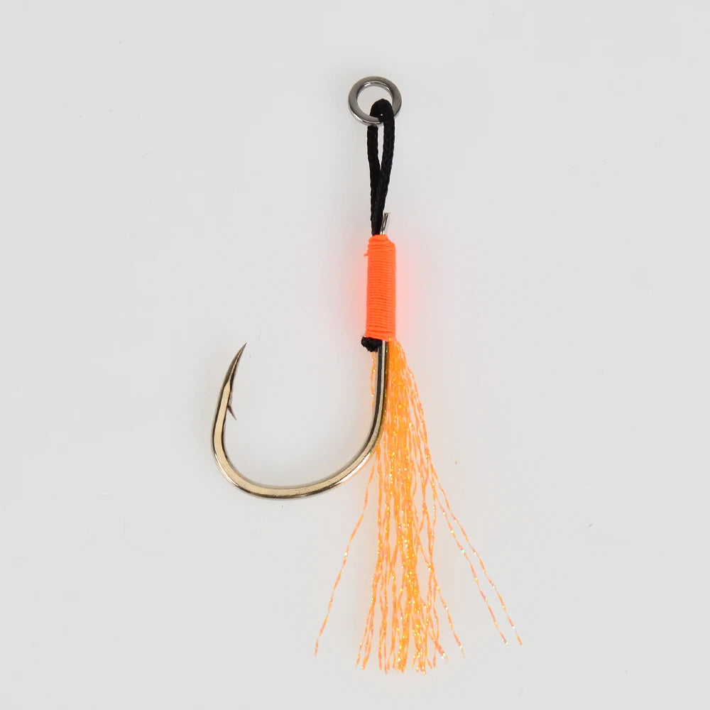 TOLU 10 pièces crochets d'assistance de queue de gabarit en métal 13-22 #   Avec ligne PE plume anneau solide gabarits uv hameçon pour 10-120g leurre crochets de pêche