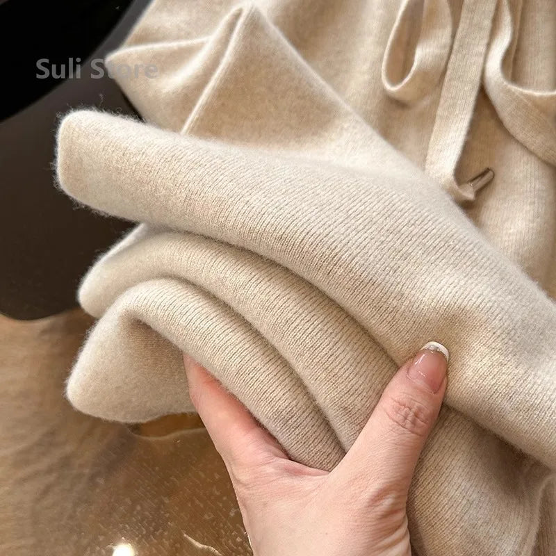Autumn and Winter Temperament Wool High Waist Loose Wide Leg Pants Women Cloud Casual Soft Waxy Wool Straight Pants