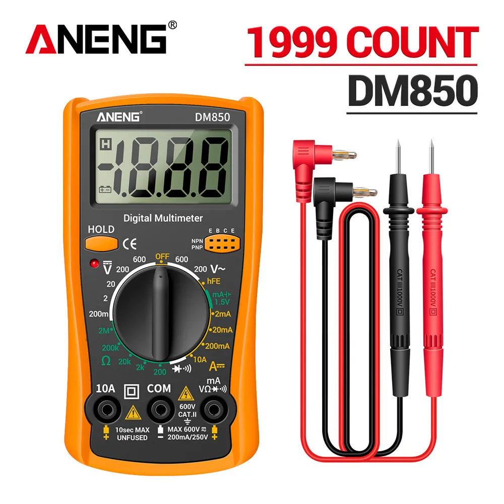 Multimètre numérique automatique professionnel — testeur tension AC/DC, ampèremètre, ohm, 1999 points