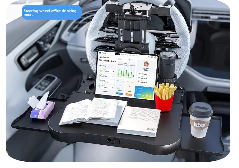 360 °   Table rotative pour plateau de voiture – Support de siège arrière en ABS, porte-ordinateur portable et porte-boissons pour les voyages sur route