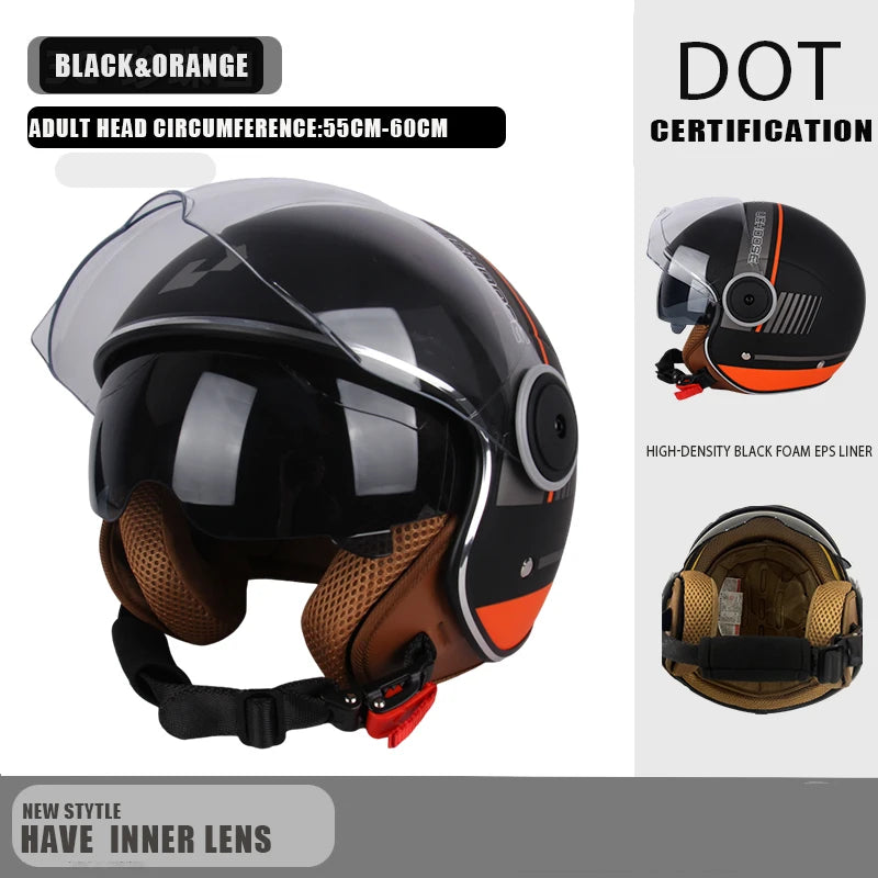 DOT - Vintage Open Face Motorcycle Helmet, Retro 3/4, Cruise, for Men and Women
