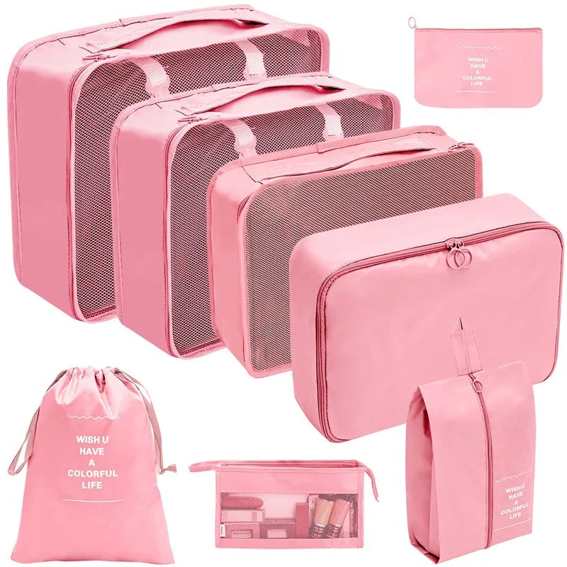 7/8/9/10 pièces ensemble organisateur de voyage sacs de rangement valise emballage Cubes ensemble étuis Portable bagages vêtements chaussure bien rangé pochette pliante