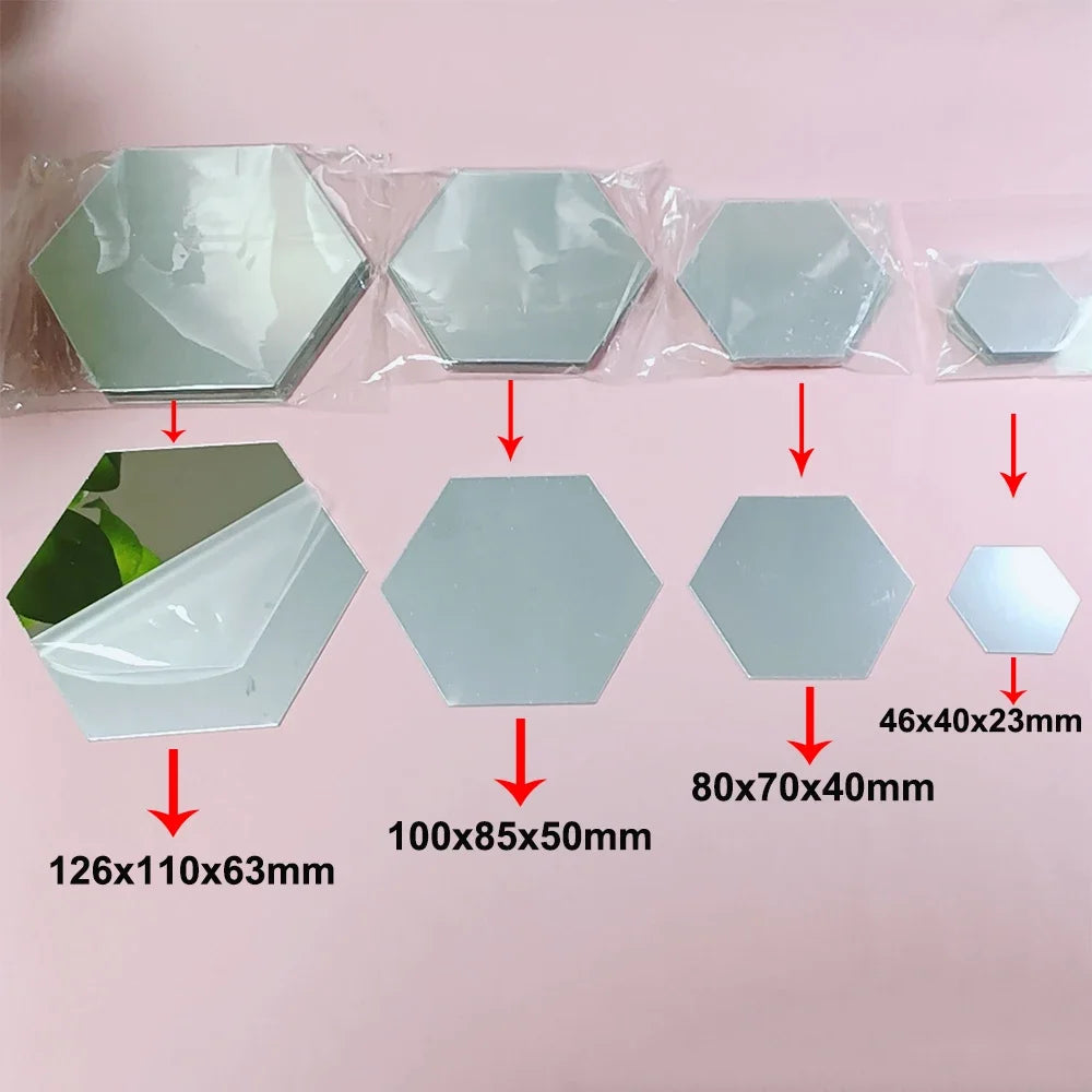 Autocollants muraux en miroir hexagonaux 6/12 pièces, autocollants en miroir acrylique 3D DIY, autocollants adhésifs amovibles, décoration de salon, salle de bain, maison