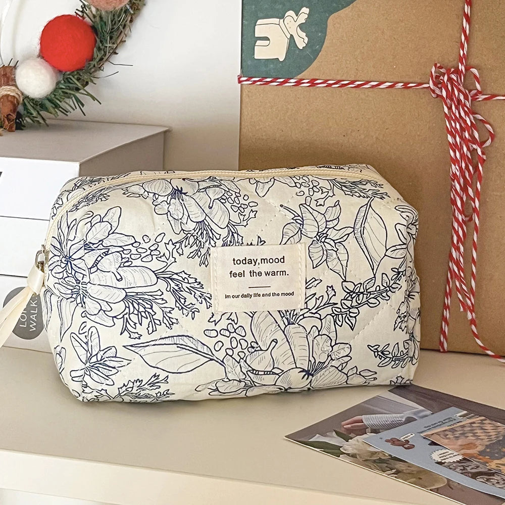 Sac Cosmétique Vintage Fleurs Femme — Trousse Maquillage Voyage Matelassée