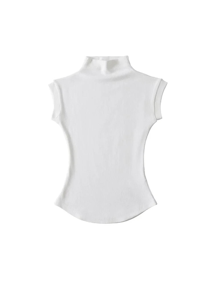 T-Shirt Col Roulé Sans Manches Femme — Coupe Ajustée Streetwear Été