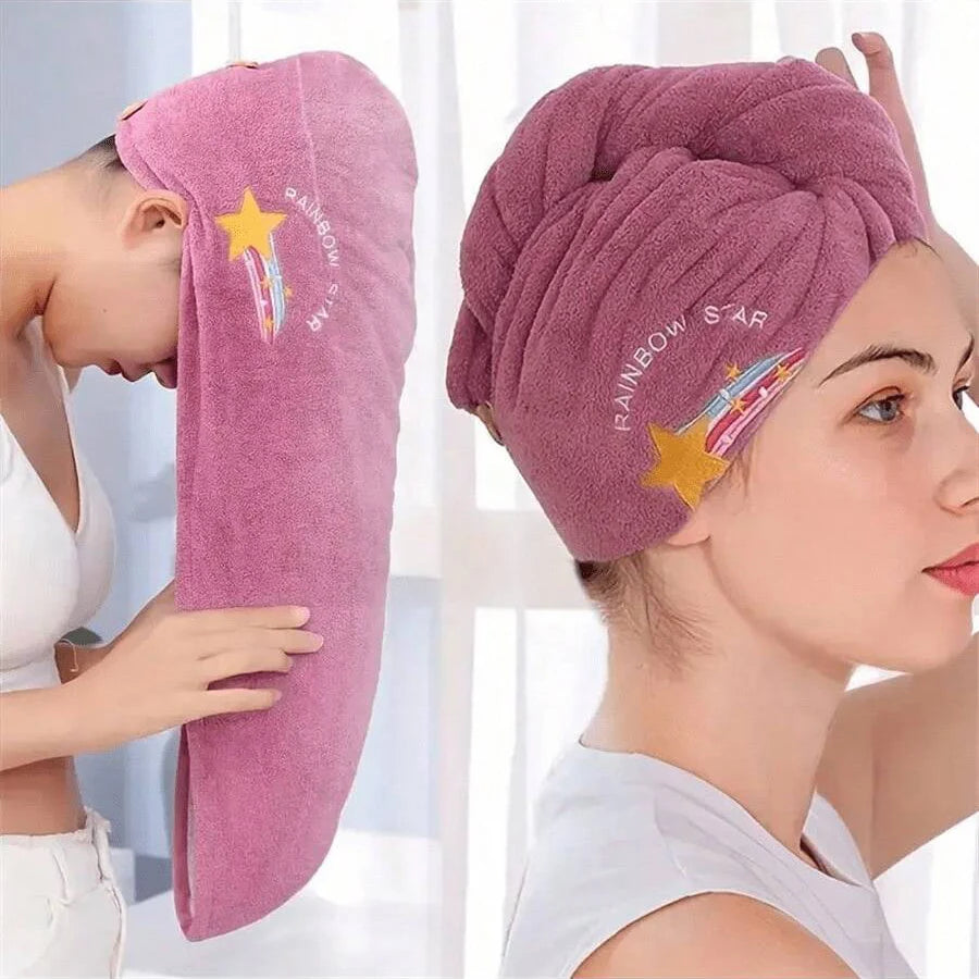 Bonnet de séchage de cheveux de Style brodé, serviette de cheveux épaisse en molleton de corail pour salle de bain, bonnet de douche absorbant à séchage rapide pour femmes, 1 pièce
