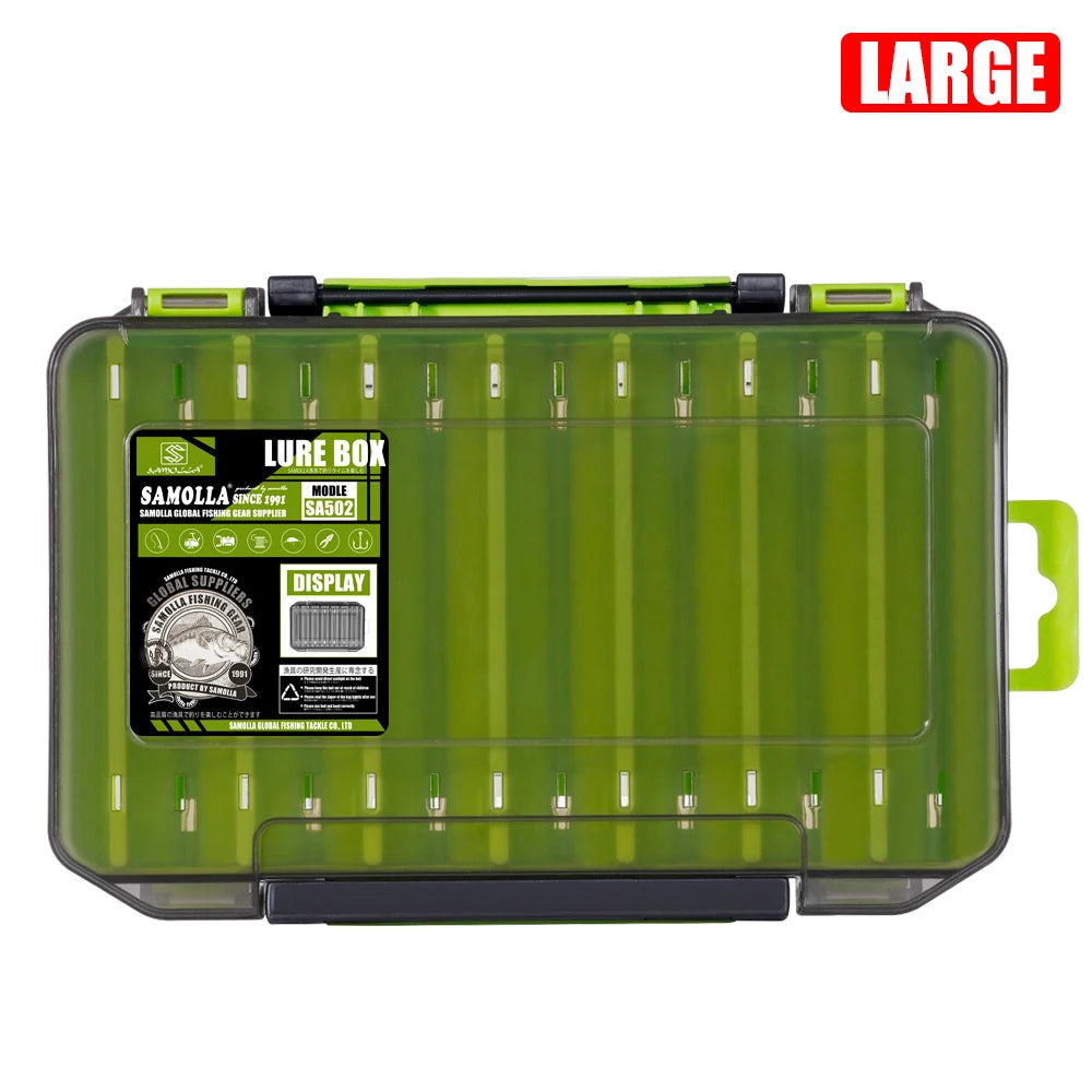 SAMOLLA Boîte à matériel compacte double face – Pêche simplifiée avec un organisateur durable et polyvalent pour leurres, hameçons, appâts