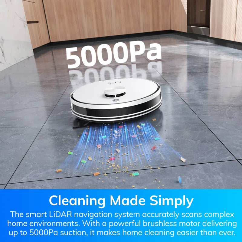 Robot aspirateur 5000 Pa — auto-vidange 60 jours, application, télécommande, 180 min