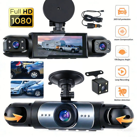 Dash Cam Véhicule DVR enregistreur vidéo 4 caméras pour voitures boîte noire avant arrière interne Vision nocturne Enregistrement en boucle dashcam voiture 360