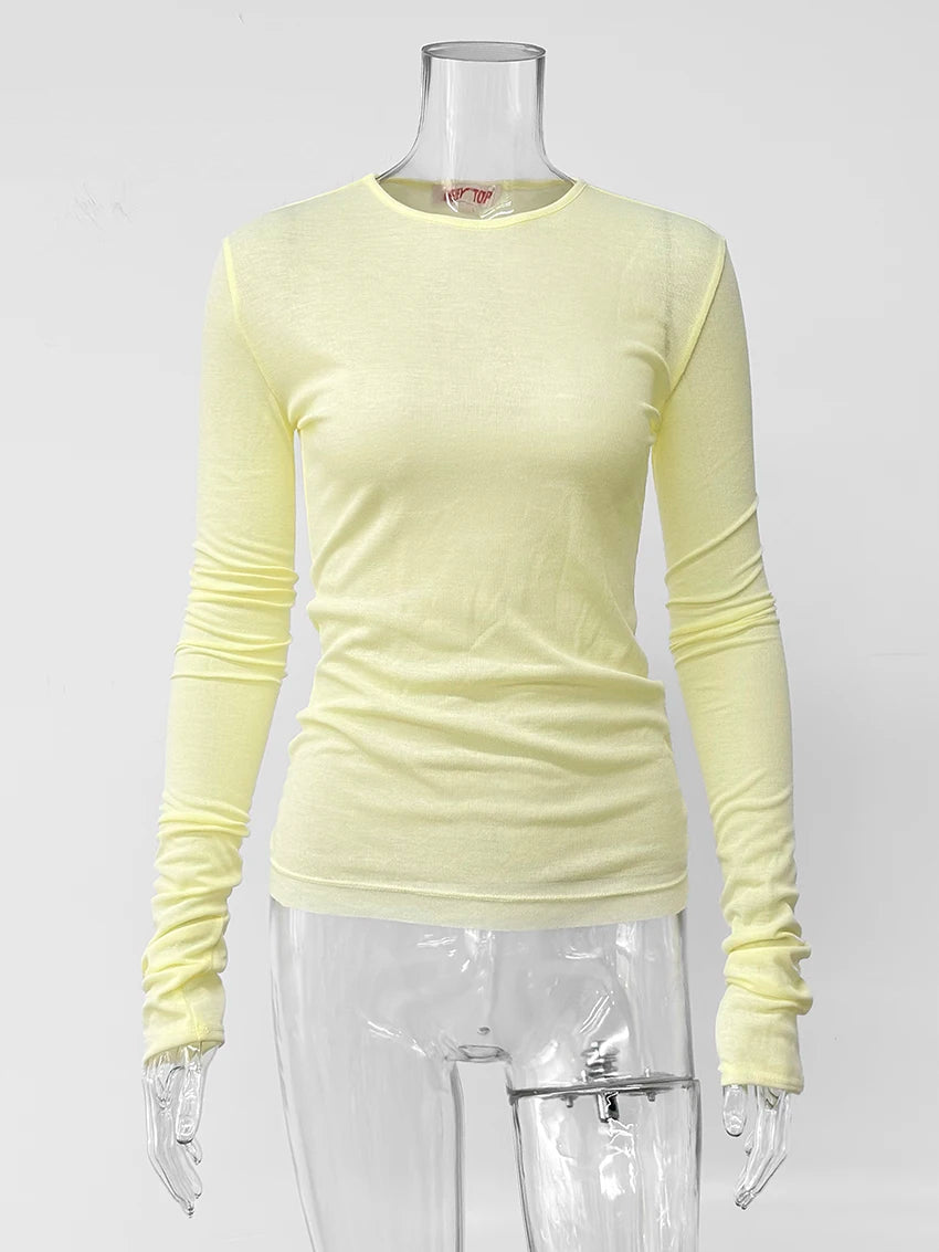 T-shirt femme mince marron 2026 — décontracté, col rond, manches longues, élégant, simple