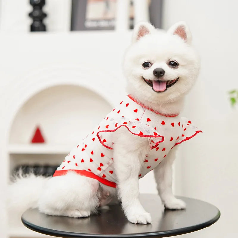 Chaleco refrigerante fino para perro, con mangas de volantes en forma de corazón, ropa de verano para perro con anilla en D, Chihuahua Bichón, camisa para perra, gato, camiseta de malla para perro